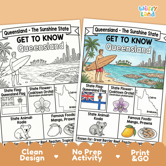 Queensland State Study Geography Coloring Page Worksheet Activity | Australia