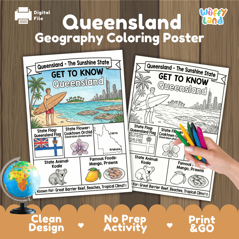 Queensland Geography Coloring Poster and Activity Worksheet