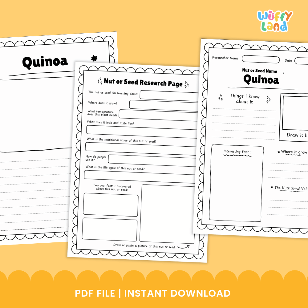 Quinoa Nut and Seed Research Page Worksheets and Fact Sheet