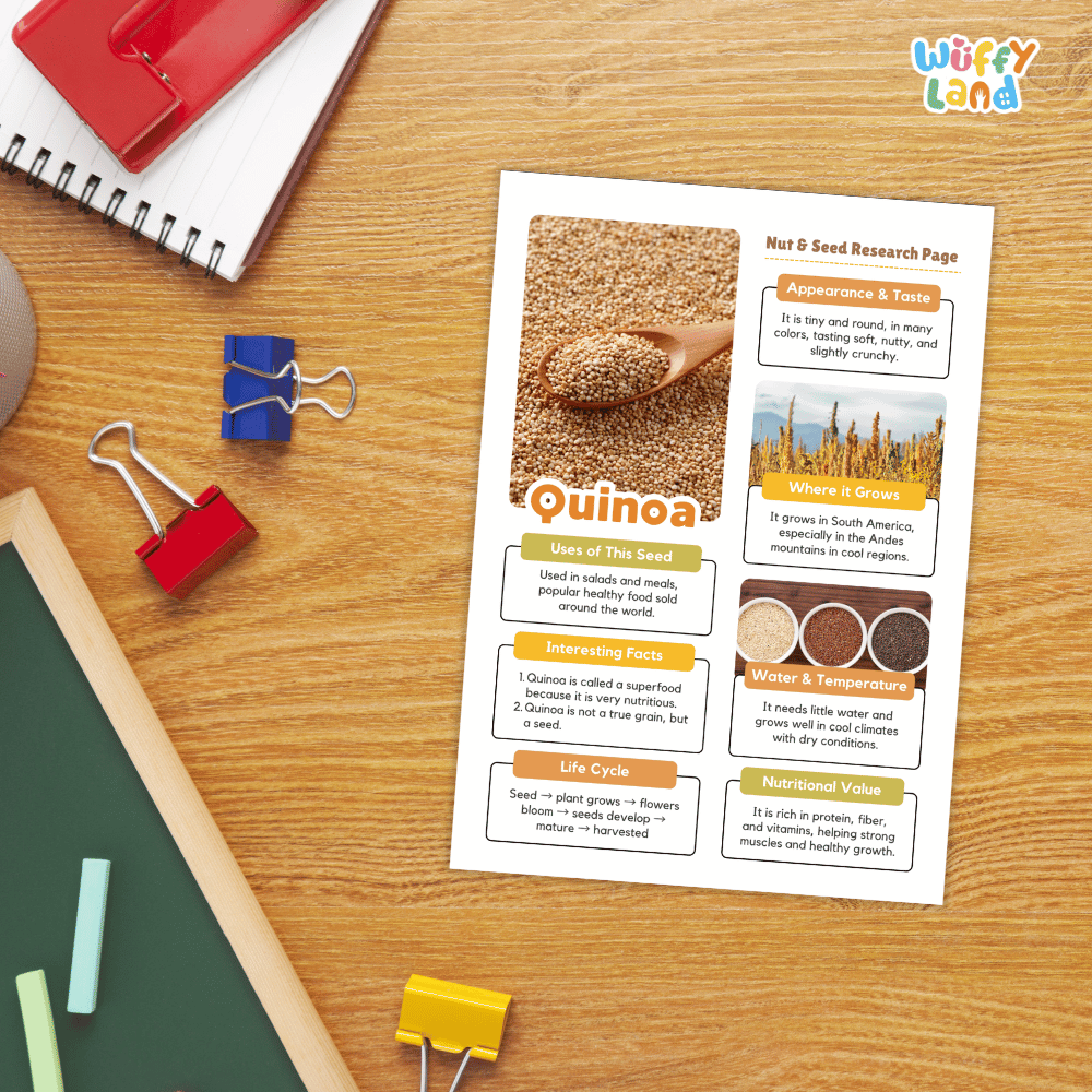 Quinoa Nut and Seed Research Page Worksheets and Fact Sheet