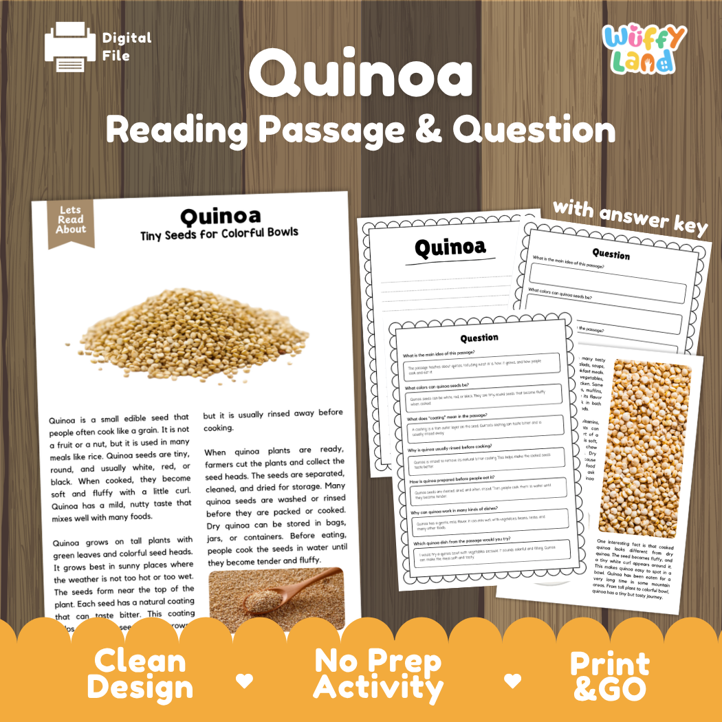 Quinoa Reading Passage and Comprehension Questions Worksheets with Answer Key