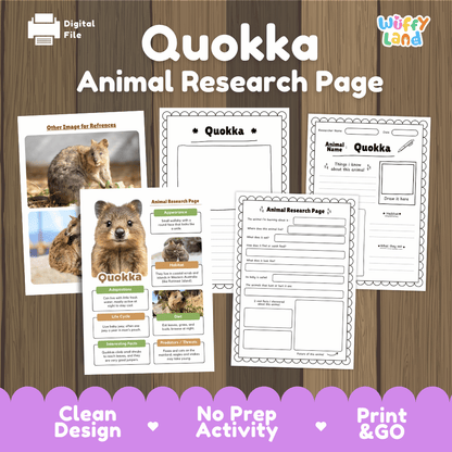 Quokka Animal Research Page Graphic Organizers and Worksheets