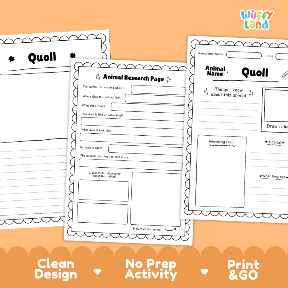Quoll Animal Research Page Worksheets