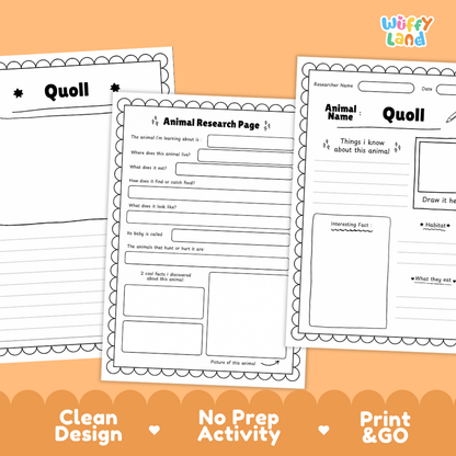 Quoll Animal Research Page Worksheets