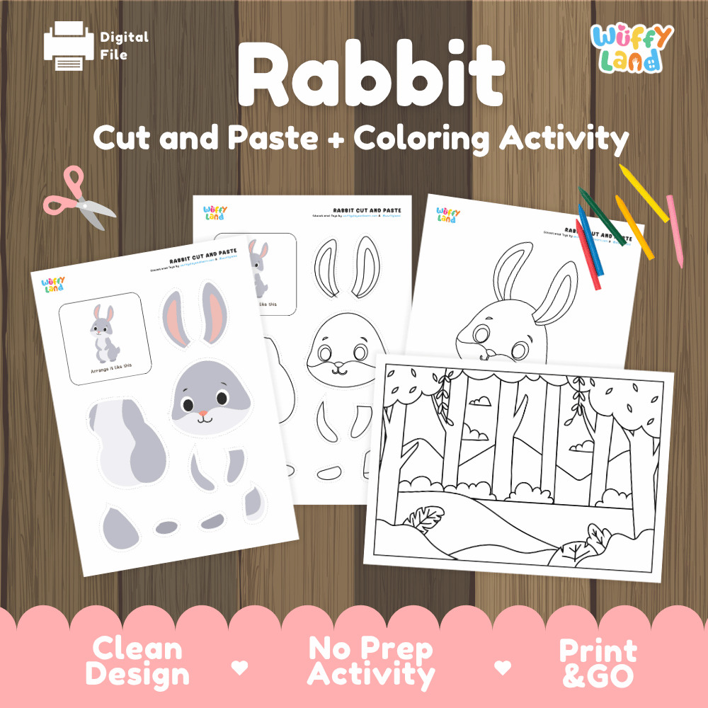 Rabbit Cut and Paste Craft and Coloring Activity Worksheets