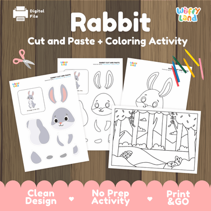 Rabbit Cut and Paste Craft and Coloring Activity Worksheets