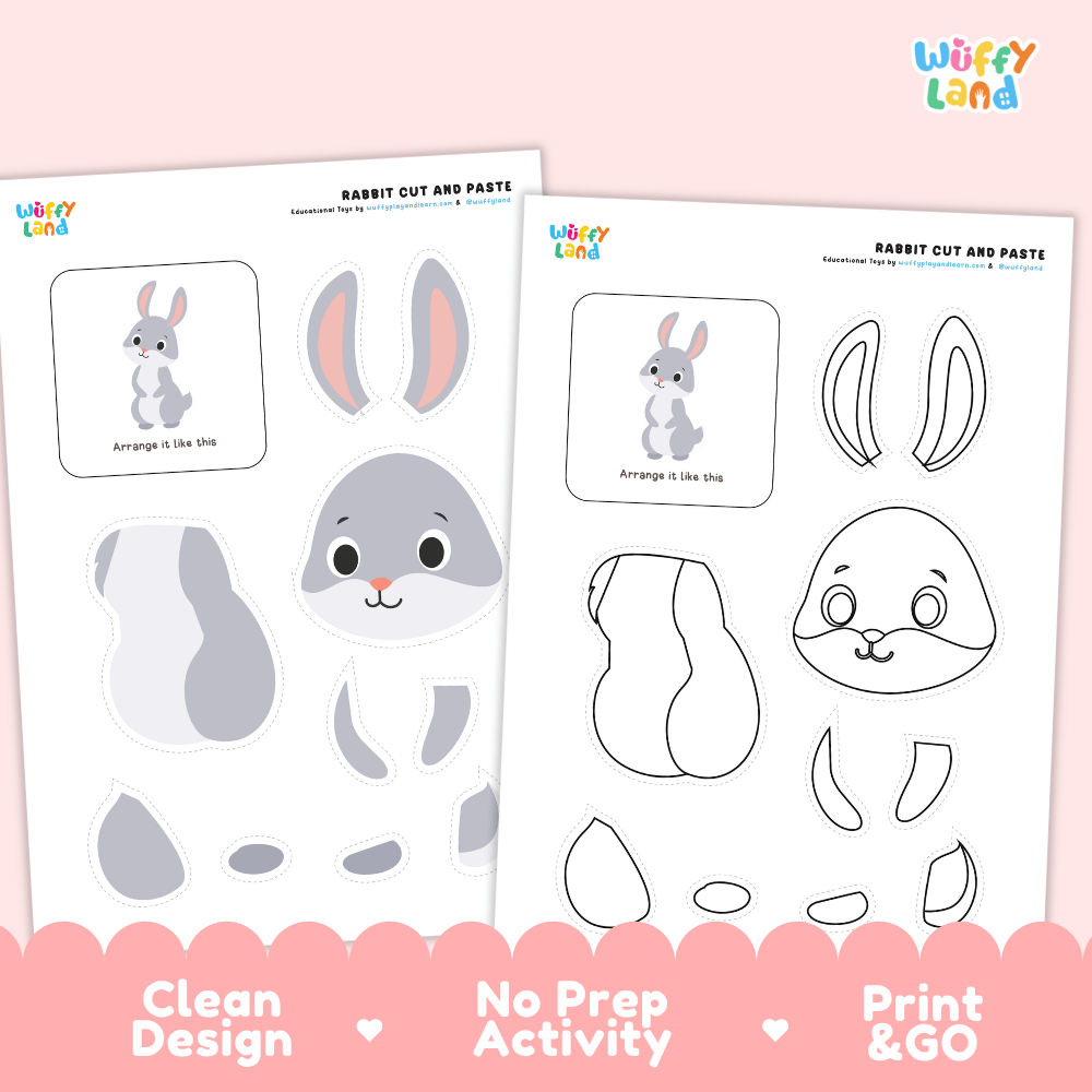 Rabbit Cut and Paste Craft and Coloring Activity Worksheets