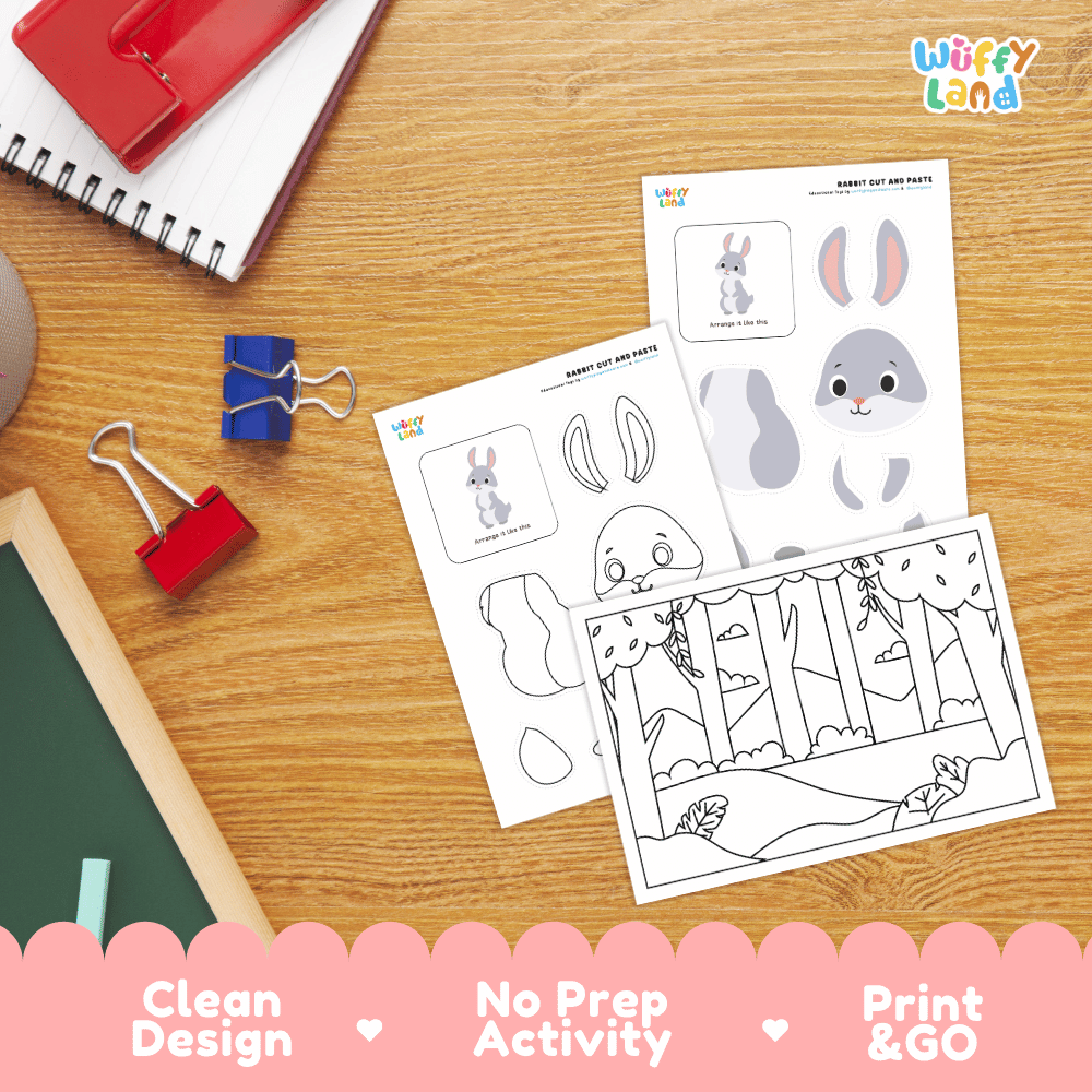 Rabbit Cut and Paste Craft and Coloring Activity Worksheets