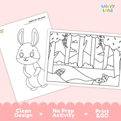 Rabbit Cut and Paste Craft and Coloring Activity Worksheets