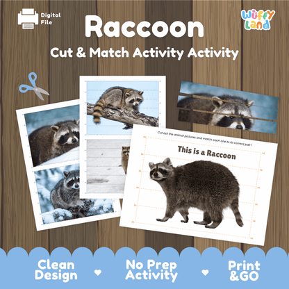 Raccoon Cut and Match Puzzle Activity Worksheets