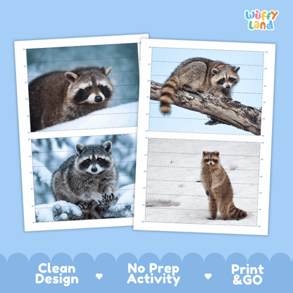 Raccoon Cut and Match Puzzle Activity Worksheets