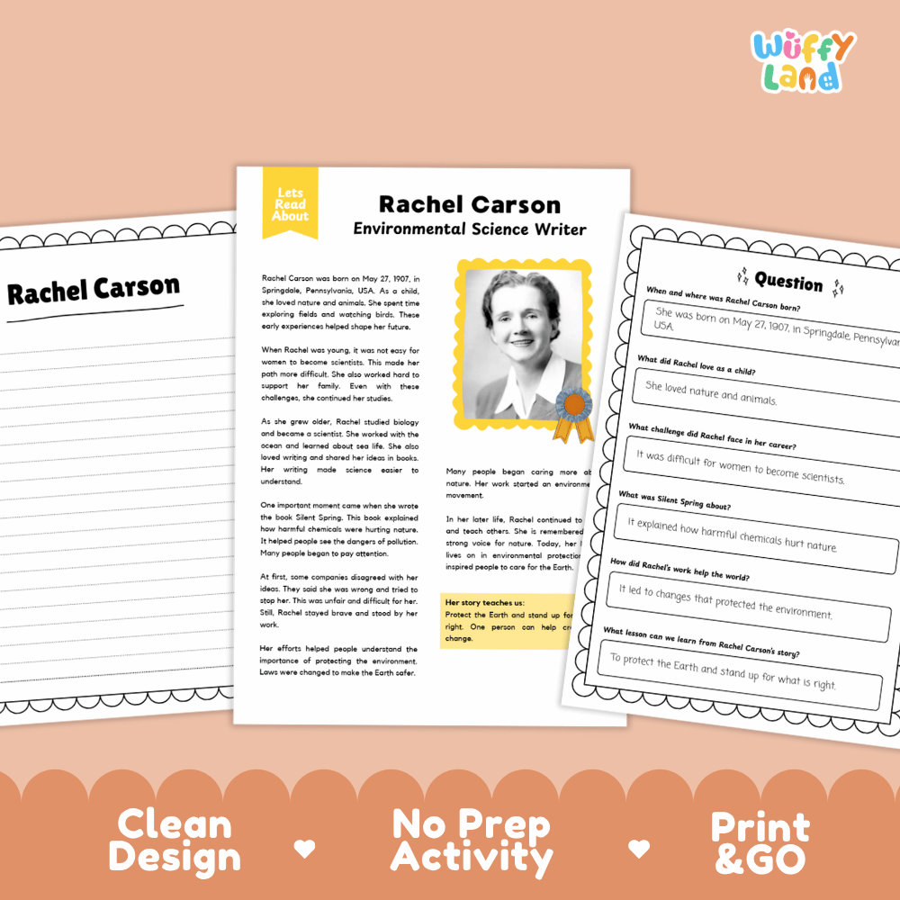 Rachel Carson Biography Reading Passage and Writing Activity Worksheets