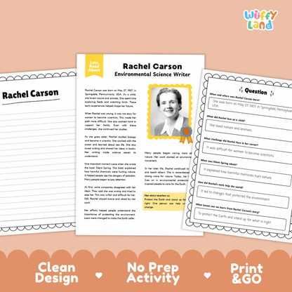 Rachel Carson Biography Reading Passage and Writing Activity Worksheets