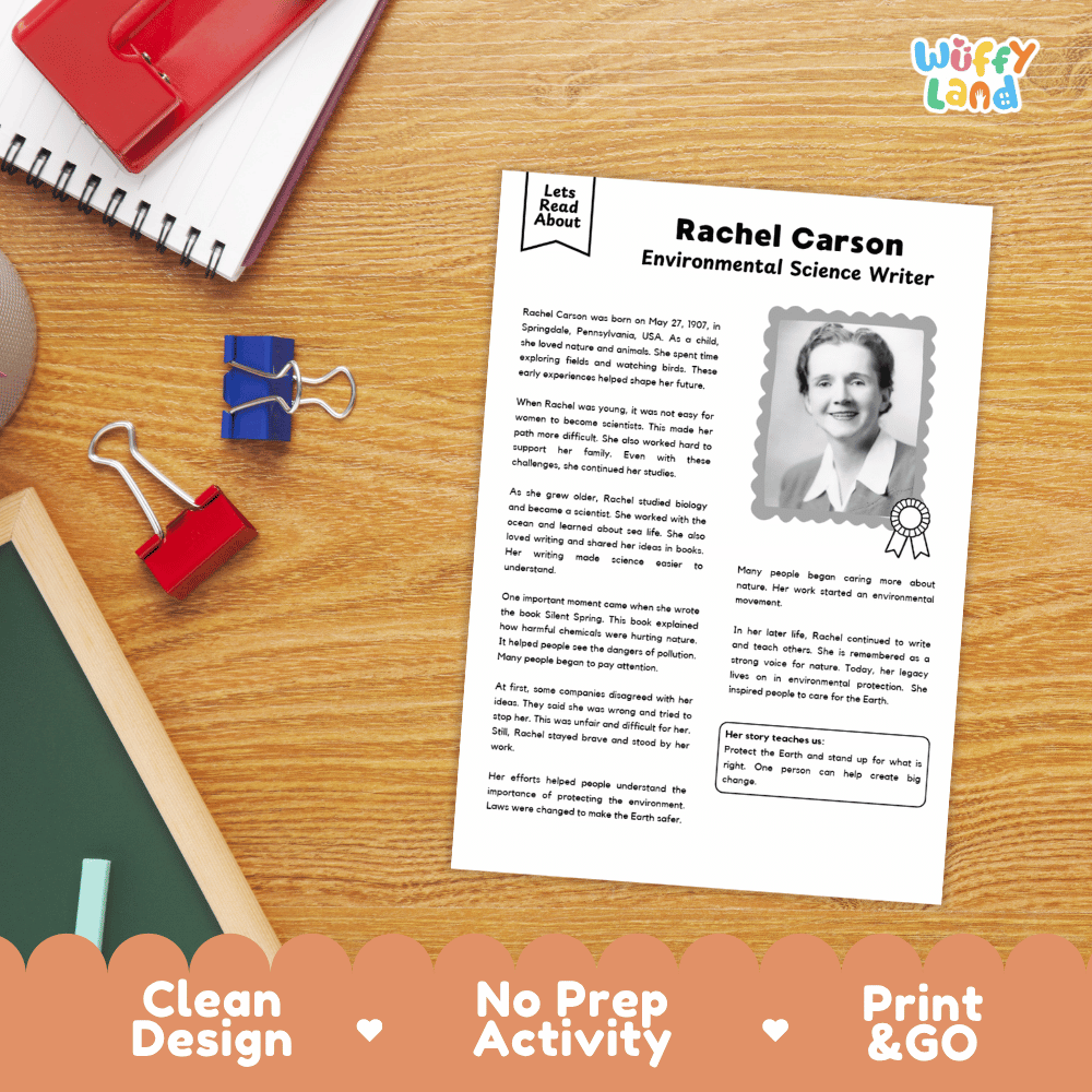 Rachel Carson Biography Reading Passage and Writing Activity Worksheets