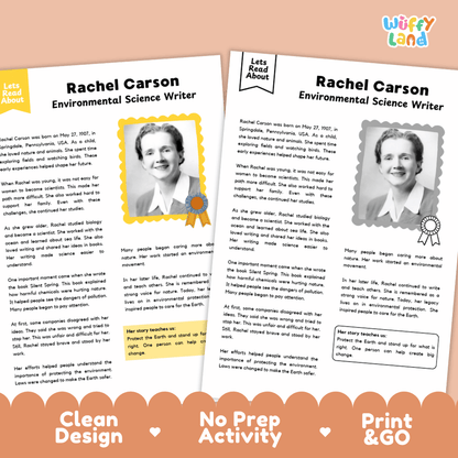 Rachel Carson Biography Reading Passage and Writing Activity Worksheets