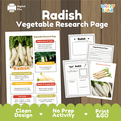 Radish Vegetable Research Page Science Worksheets and Fact Sheet