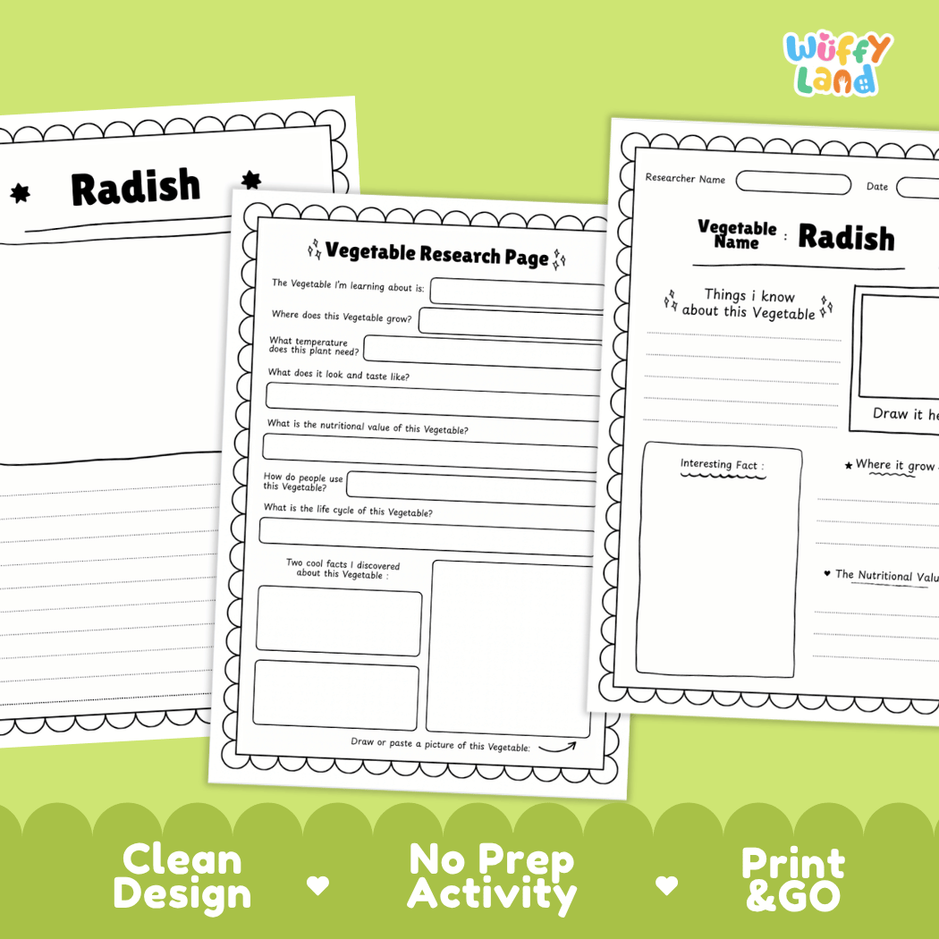 Radish Vegetable Research Page Science Worksheets and Fact Sheet