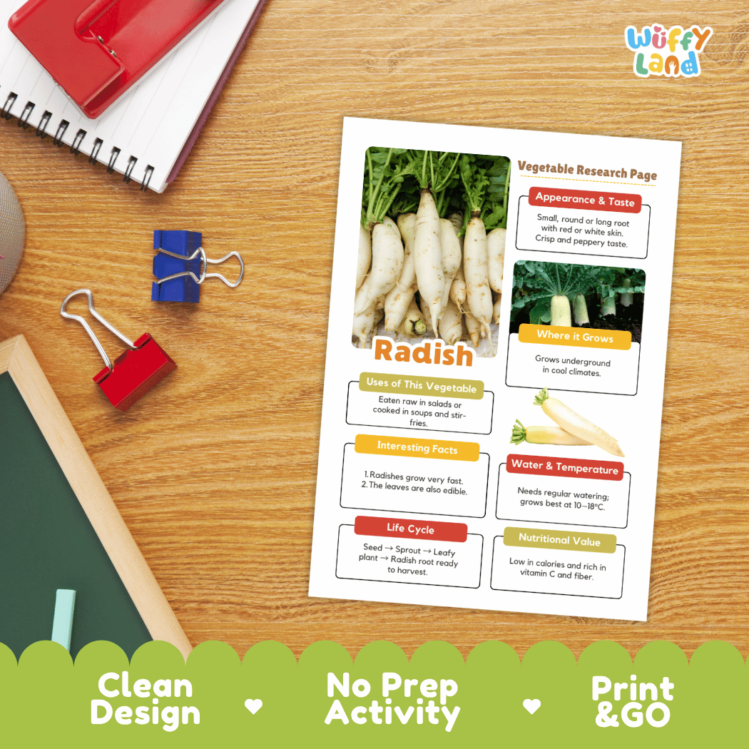 Radish Vegetable Research Page Science Worksheets and Fact Sheet
