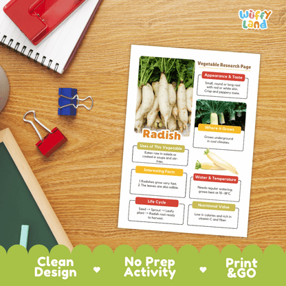 Radish Vegetable Research Page Science Worksheets and Fact Sheet