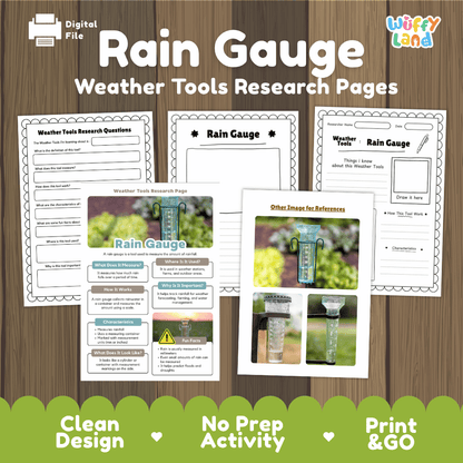 Rain Gauge Weather Tools Research Pages Worksheets Weather Science Activity