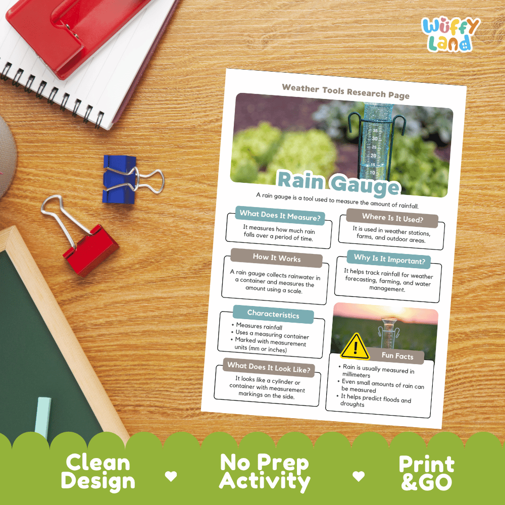 Rain Gauge Weather Tools Research Pages Worksheets Weather Science Activity