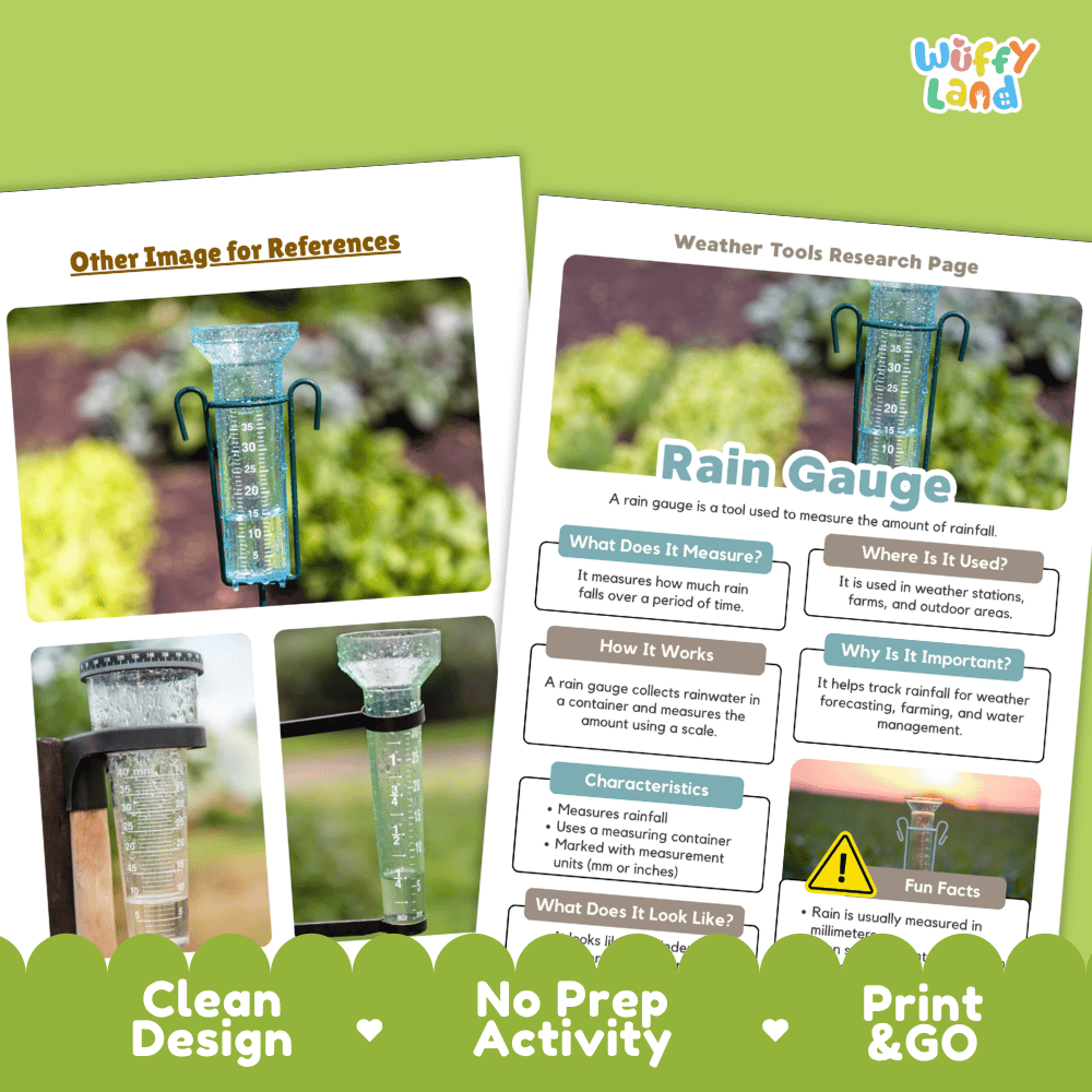 Rain Gauge Weather Tools Research Pages Worksheets Weather Science Activity