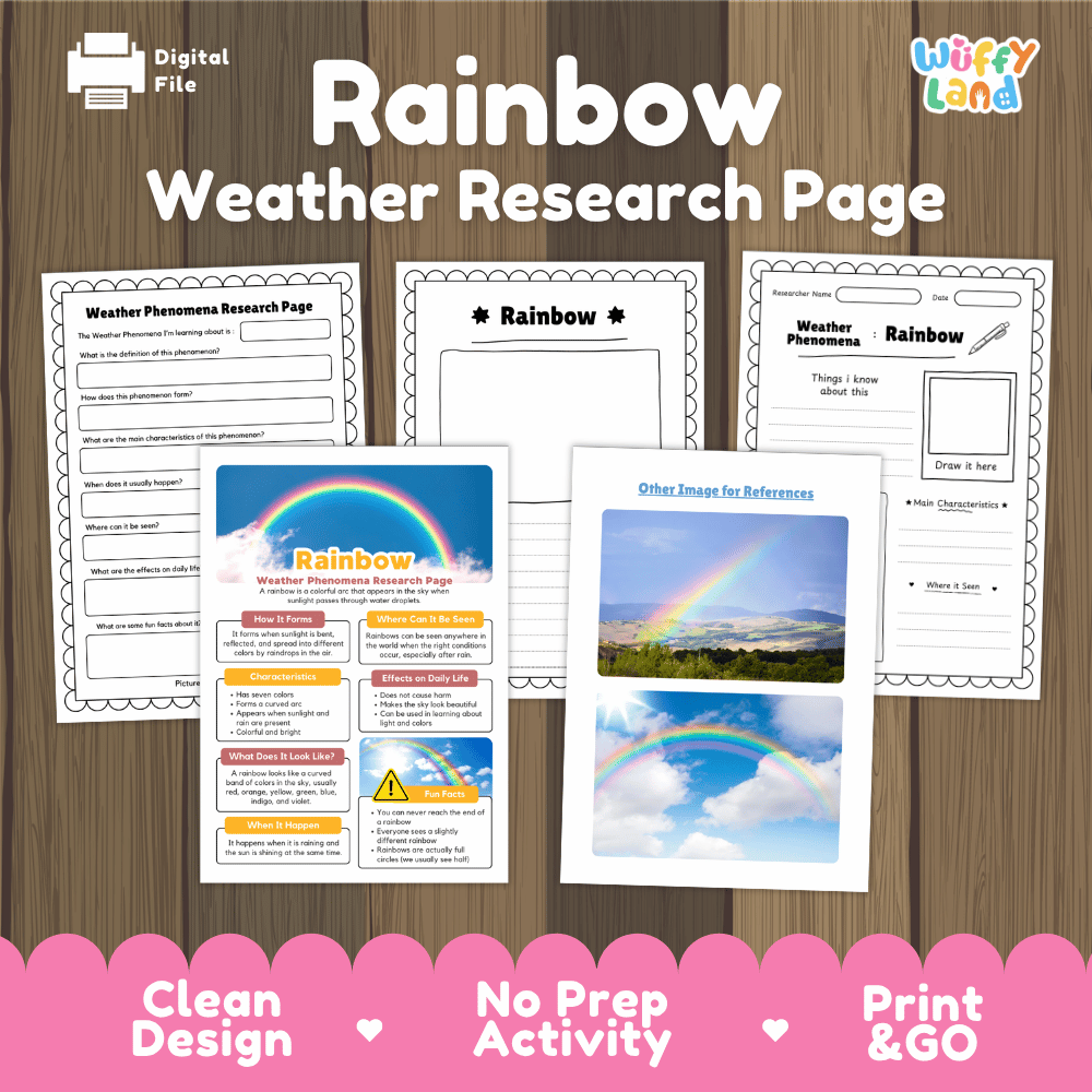 Rainbow Weather Phenomena Research Worksheets and Informational Fact Sheets