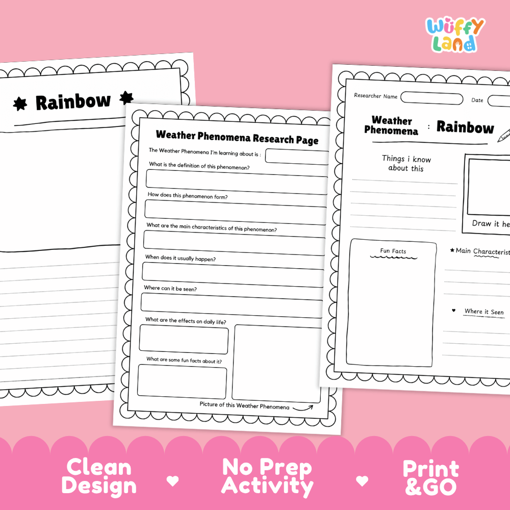 Rainbow Weather Phenomena Research Worksheets and Informational Fact Sheets