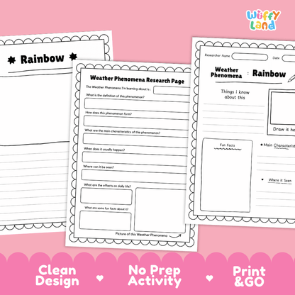 Rainbow Weather Phenomena Research Worksheets and Informational Fact Sheets