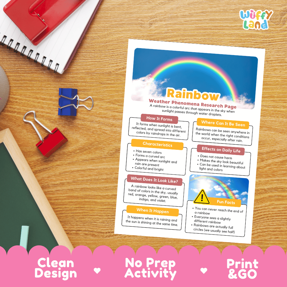 Rainbow Weather Phenomena Research Worksheets and Informational Fact Sheets