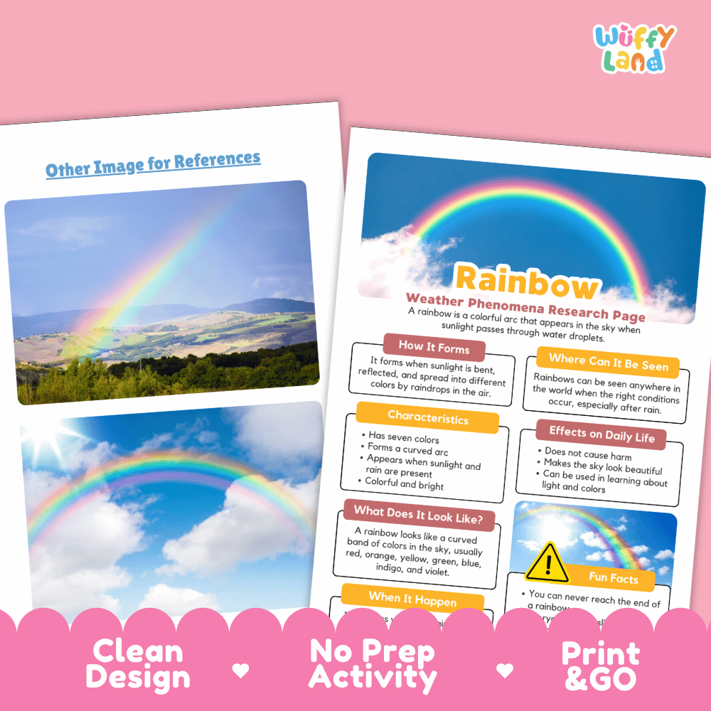 Rainbow Weather Phenomena Research Worksheets and Informational Fact Sheets