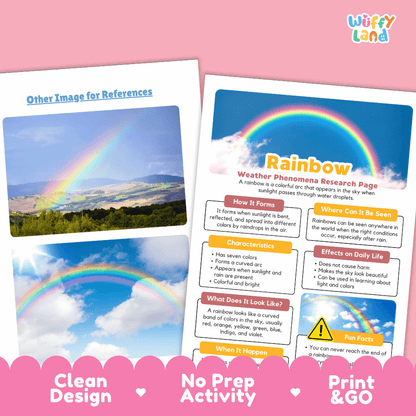 Rainbow Weather Phenomena Research Worksheets and Informational Fact Sheets