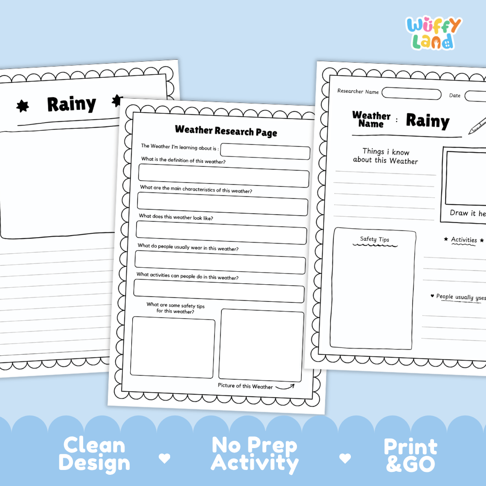 Rainy Weather Research Worksheets and Informational Fact Sheets
