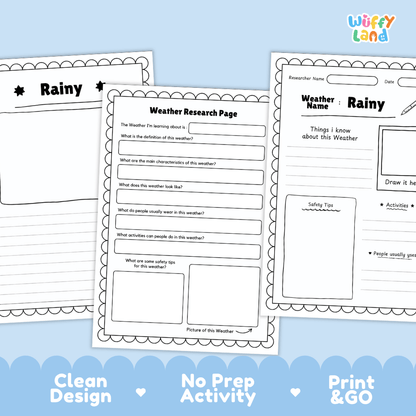 Rainy Weather Research Worksheets and Informational Fact Sheets