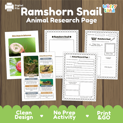 Ramshorn Snail Animal Research Worksheets and Informational Fact Sheets