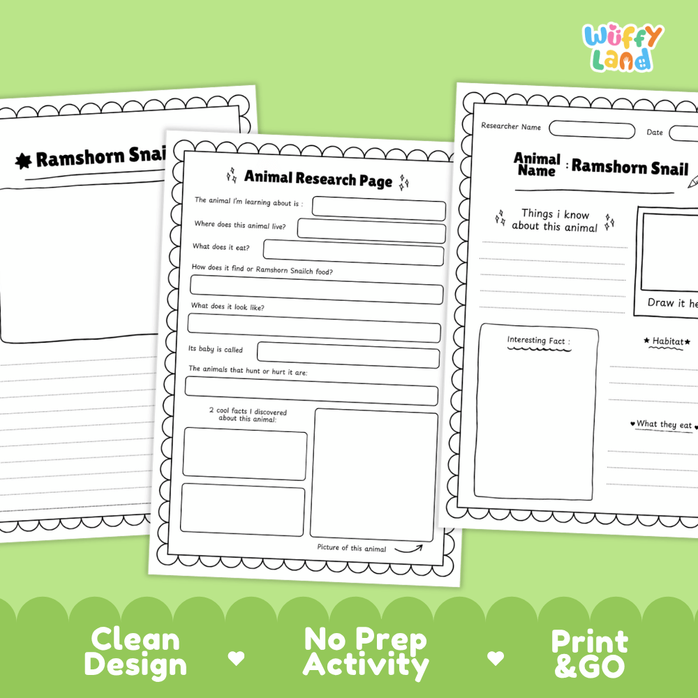 Ramshorn Snail Animal Research Worksheets and Informational Fact Sheets