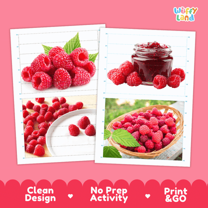 Raspberry Cut and Match Activity Worksheets | Nuts and Dried Fruits Puzzle Printables