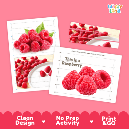Raspberry Cut and Match Activity Worksheets | Nuts and Dried Fruits Puzzle Printables
