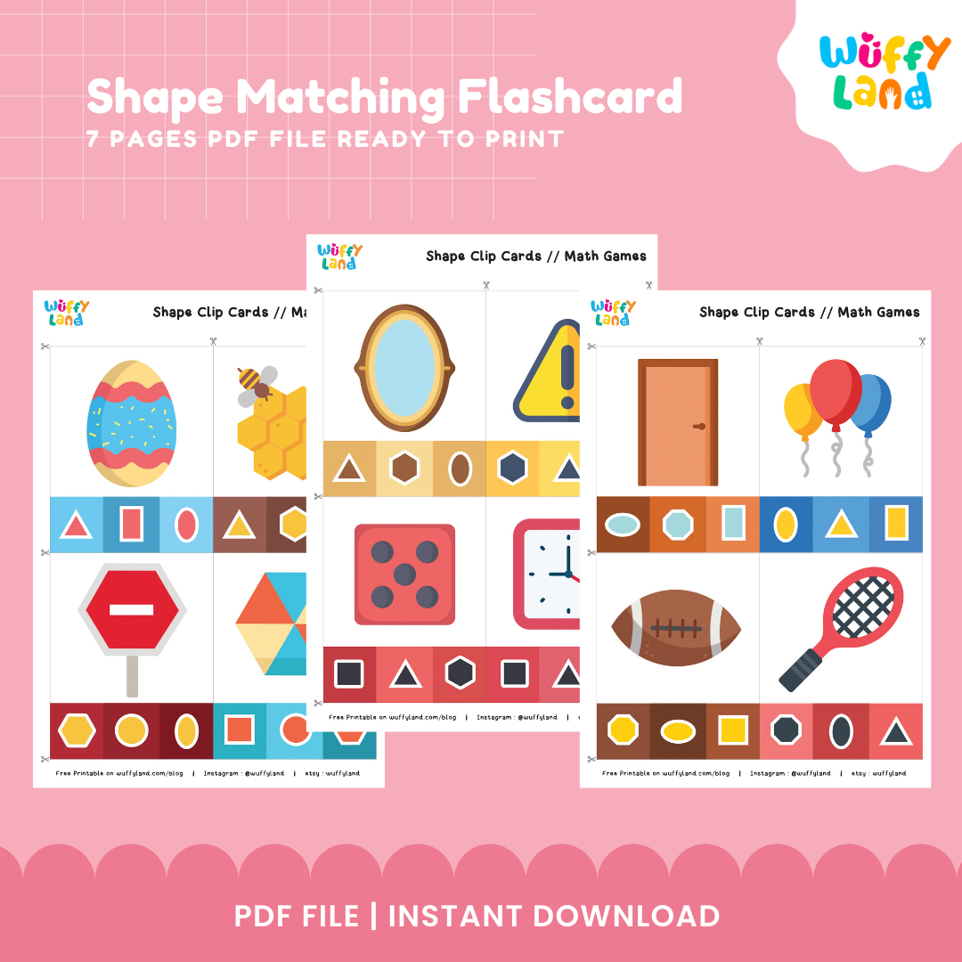 Printable shape flashcards displaying a globe, orange slice, watermelon wedge, basketball, and triangle ruler with wooden clips 🍉🏀