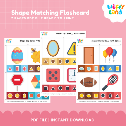 Printable shape flashcards displaying a globe, orange slice, watermelon wedge, basketball, and triangle ruler with wooden clips 🍉🏀
