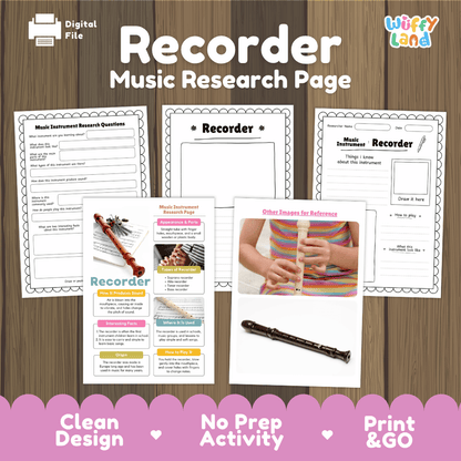 Recorder Music Research Page Worksheets and Information Poster