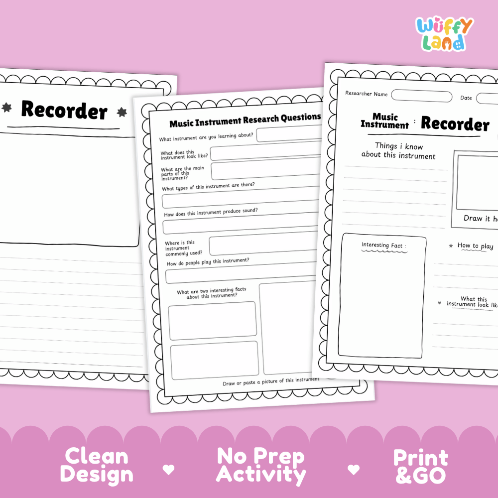 Recorder Music Research Page Worksheets and Information Poster