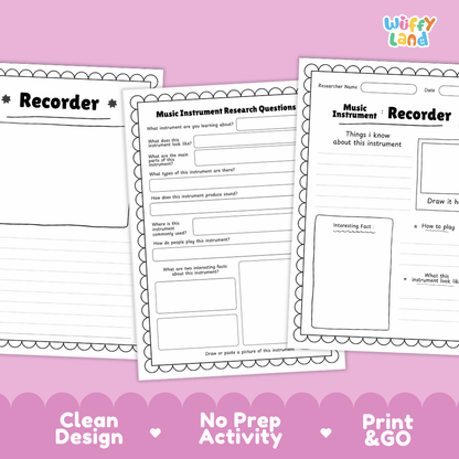 Recorder Music Research Page Worksheets and Information Poster
