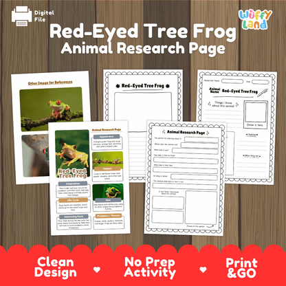 Red-Eyed Tree Frog Animal Research Worksheets and Informational Fact Sheets