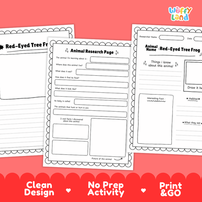 Red-Eyed Tree Frog Animal Research Worksheets and Informational Fact Sheets
