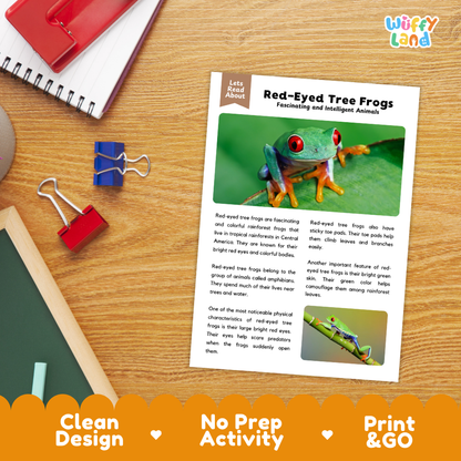 Red-Eyed Tree Frog Reading Passage and Comprehension Questions with Answer Key Worksheets