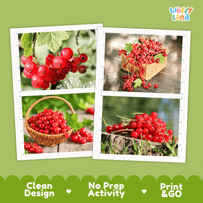 Red Currant Cut and Match Activity Worksheets | Nuts and Dried Fruits Puzzle Printables