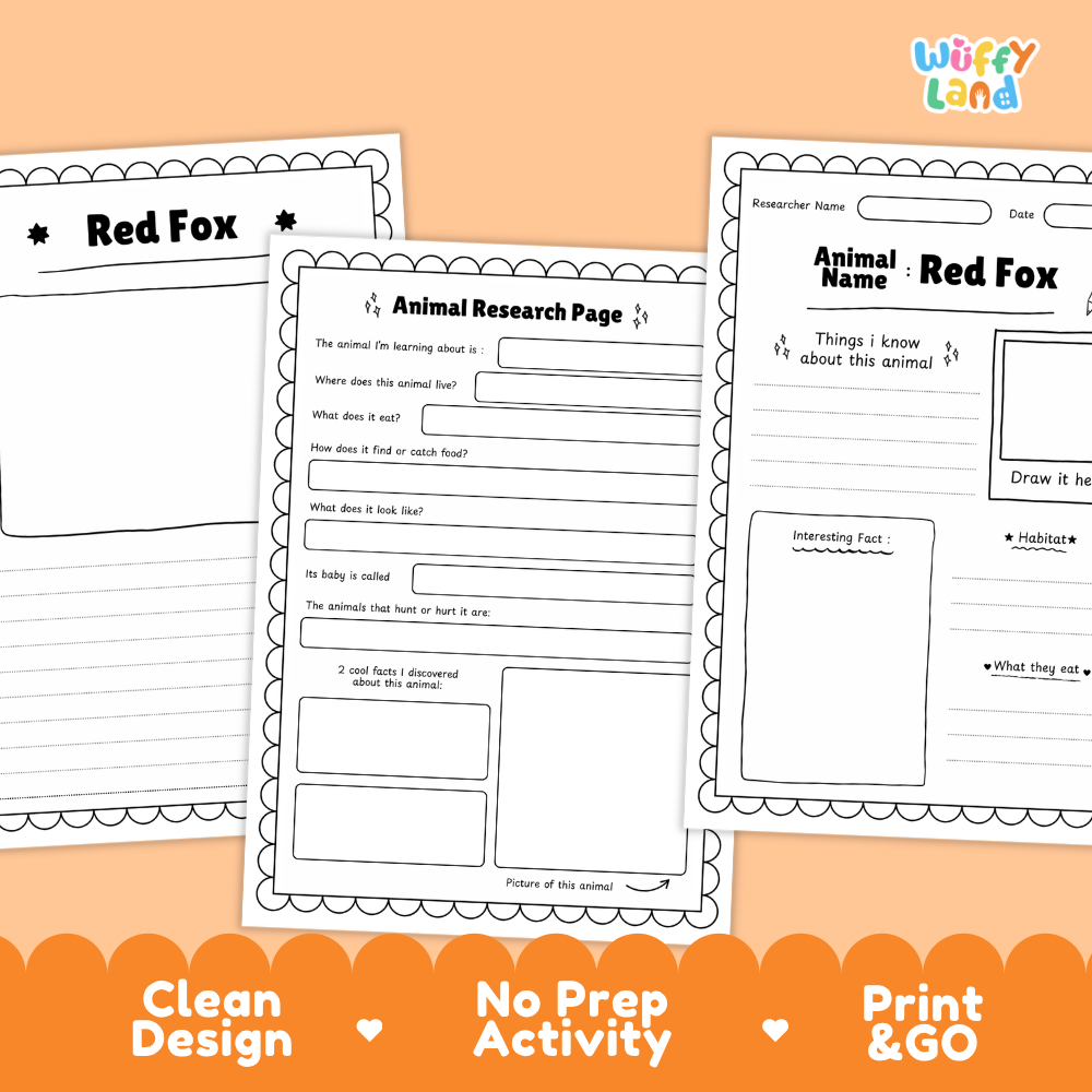 Red Fox Animal Research Project Printable Informational Writing Worksheets
