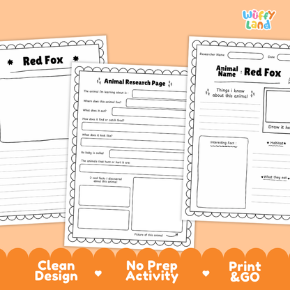 Red Fox Animal Research Project Printable Informational Writing Worksheets