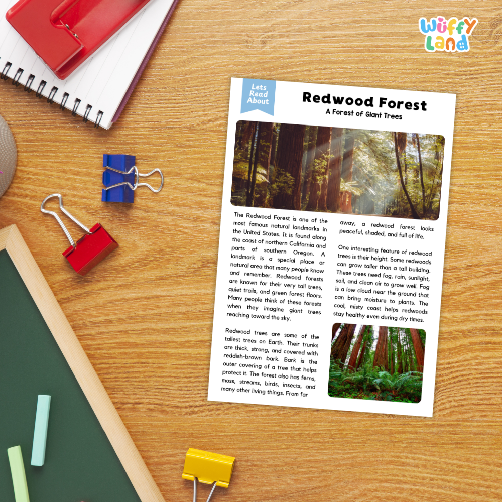 Redwood Forest Landmark Reading Passage and Comprehension Questions Worksheets